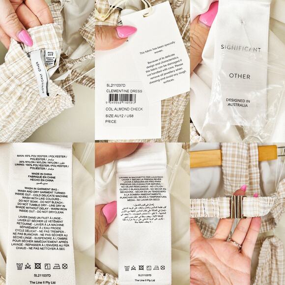 NWT Significant Other Clementine Cutout Gingham Plaid Maxi Dress Almond Chalk 8 - Picture 12 of 15
